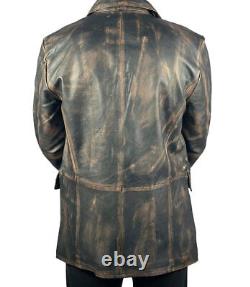 Distressed Brown Real Cowhide Leather Jacket Blazer Coat