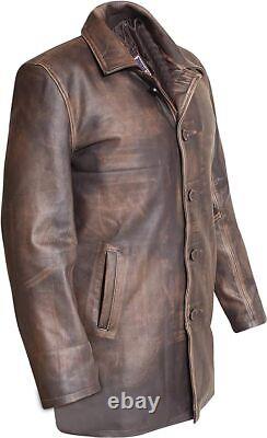 Distressed Brown Real Cowhide Leather Jacket Coat