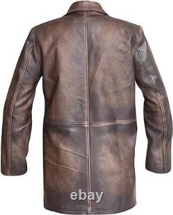 Distressed Brown Real Cowhide Leather Jacket Coat
