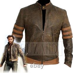Distressed Brown Retro Zipped Biker Jacket Inspired by X-Men Jackman Wolverine