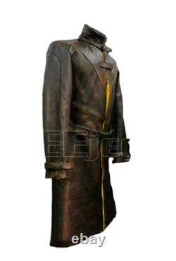 Distressed Brown Trench Coat Aiden Pearce Watch Dogs Mens Real Leather Coat