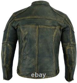 Distressed Brown Vintage Motorbike Motorcycle Genuine Cowhide Leather Jacket Men