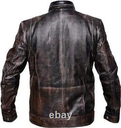 Distressed Goatskin Leather Biker Vintage Style Motorcycle Jacket