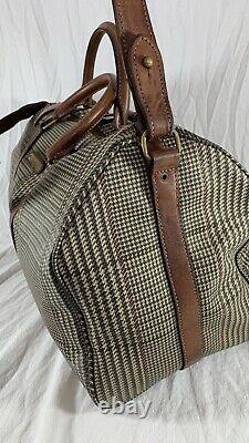 Distressed POLO RALPH LAUREN Houndstooth Boston Brown Leather Trim and Canvas