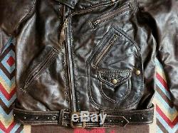 Distressed Studded Leather Motorcycle Jacket RRL