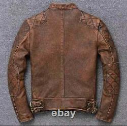 Distressed Vintage Biker Brown Motorcycle Men's Cafe Racer Real Leather Jacket