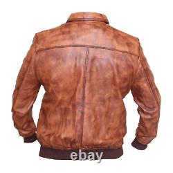 Distressed Wax Motorcyle Brown Men's Biker Real Leather Cafe Racer Wear Jacket