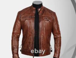 Distressed leather jacket, Brown Handmade Biker Jacket, Men's, Waxed Motorcycle