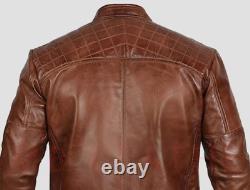 Distressed leather jacket, Brown Handmade Biker Jacket, Men's, Waxed Motorcycle