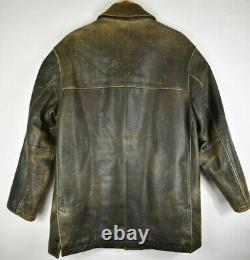 Eddie Bauer Brown 100% Genuine Leather Distressed Bomber Jacket Mens Coat Sz M