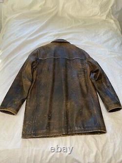 Eddie Bauer Distressed Leather 3/4 Length Jacket Mens Medium Brown