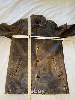 Eddie Bauer Distressed Leather 3/4 Length Jacket Mens Medium Brown