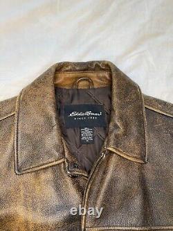 Eddie Bauer Distressed Leather 3/4 Length Jacket Mens Medium Brown