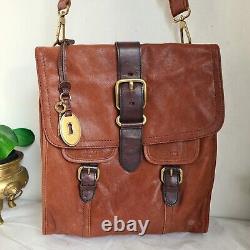 FOSSIL Leather Crossbody Bag Mens Travel Messenger Retro Distressed Brown Large