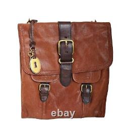 FOSSIL Leather Crossbody Bag Mens Travel Messenger Retro Distressed Brown Large