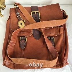 FOSSIL Leather Crossbody Bag Mens Travel Messenger Retro Distressed Brown Large