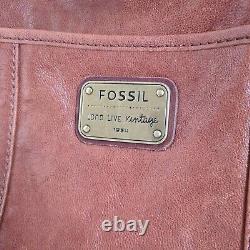 FOSSIL Leather Crossbody Bag Mens Travel Messenger Retro Distressed Brown Large