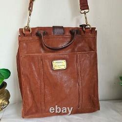 FOSSIL Leather Crossbody Bag Mens Travel Messenger Retro Distressed Brown Large