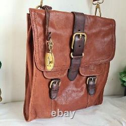 FOSSIL Leather Crossbody Bag Mens Travel Messenger Retro Distressed Brown Large