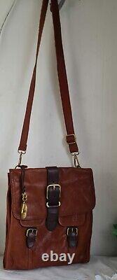 FOSSIL Leather Crossbody Bag Mens Travel Messenger Retro Distressed Brown Large