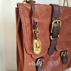 FOSSIL Leather Crossbody Bag Mens Travel Messenger Retro Distressed Brown Large