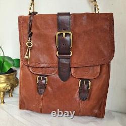 FOSSIL Leather Crossbody Bag Mens Travel Messenger Retro Distressed Brown Large