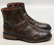 Frye Chris Mens Inside Zip Ankle Boots 9 D Distressed Brown Leather Plain Toe