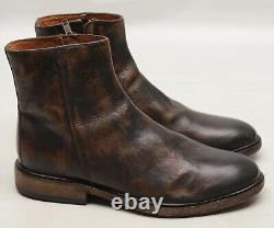 FRYE Chris Mens Inside Zip Ankle Boots 9 D Distressed Brown Leather Plain Toe