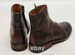 FRYE Chris Mens Inside Zip Ankle Boots 9 D Distressed Brown Leather Plain Toe