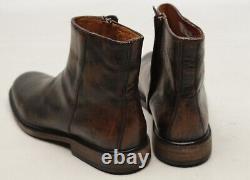 FRYE Chris Mens Inside Zip Ankle Boots 9 D Distressed Brown Leather Plain Toe