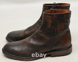 FRYE Chris Mens Inside Zip Ankle Boots 9 D Distressed Brown Leather Plain Toe