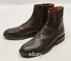 FRYE Chris Mens Inside Zip Ankle Boots 9 D Distressed Brown Leather Plain Toe