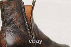 FRYE Chris Mens Inside Zip Ankle Boots 9 D Distressed Brown Leather Plain Toe