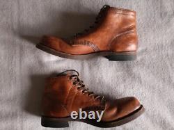 FRYE Men's PRISON BOOTS Size 9 UK Cognac Brown SUPERB CONDITION Distressed Look