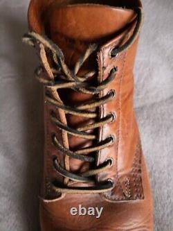 FRYE Men's PRISON BOOTS Size 9 UK Cognac Brown SUPERB CONDITION Distressed Look