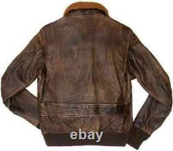 G-1 A-2 Bomber Aviator Navy Flight Distressed Brown Cow Leather Jacket For Mens