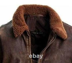 G-1 Military Flight Distressed Brown Bomber Real Leather Jacket Real Fur XS-5XL