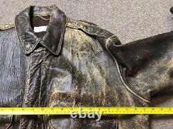 GAVIN BROWN Brown Distressed Leather Bomber Jacket With Back Motif Sz XL / 42