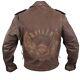 Gallanto Distressed Leather Motorcycle Biker Jacket With Embossed Flying Skull