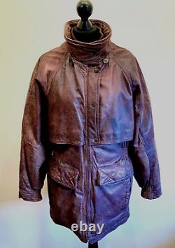 Golden Goose Distressed Luxury Brown Leather Jacket Coat Size 14 UK 38 Biker