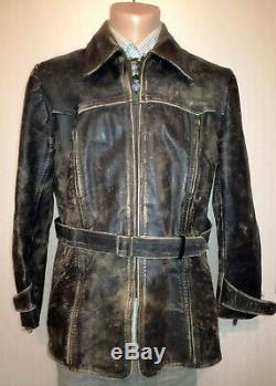 HAELSON Germany VTG 40s Motorcycle Distressed Horsehide Leather Jacket, size M