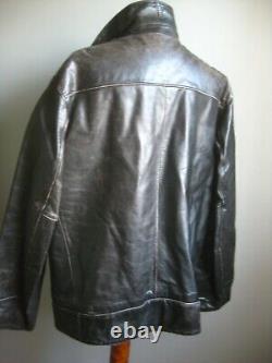 HIGHWAYMAN leather JACKET Large 44 46 coat GAP distressed sherpa biker warm