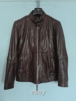 HUGO BOSS Leather Jacket Mens Genuine Calfskin Softshell Biker Bomber Brown S