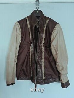 HUGO BOSS Leather Jacket Mens Genuine Calfskin Softshell Biker Bomber Brown S