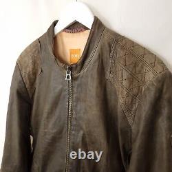 HUGO BOSS ORANGE JIPS7 Distressed Genuine Sheep Leather Biker Jacket Mens 42 52