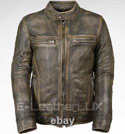 Handmade Men's Distressed Brown Genuine Leather Jacket Inside Storage Pockets