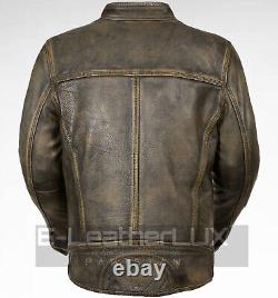 Handmade Men's Distressed Brown Genuine Leather Jacket Inside Storage Pockets