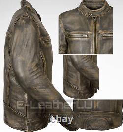 Handmade Men's Distressed Brown Genuine Leather Jacket Inside Storage Pockets