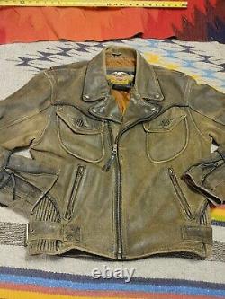 Harley Davidson BILLINGS Brown Leather Jacket Chest 44 Mens large Distressed