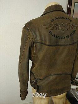 Harley Davidson BILLINGS Brown Leather Jacket Chest 44 Mens large Distressed